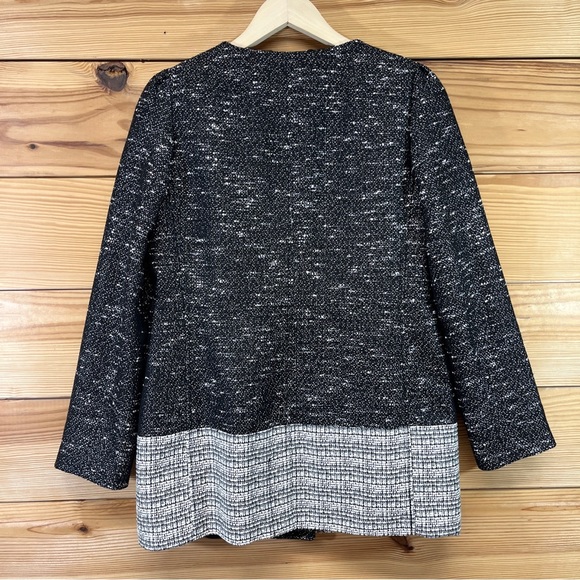 Banana Republic Black Tweed Longline Jacket Petite Small PS Swing Collarless B87 - Picture 9 of 16